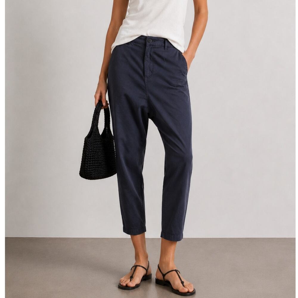 Nili Lotan 2 Slouchy Paris Pants Drop Crotch $345 Crop Cotton Washed Black NWT